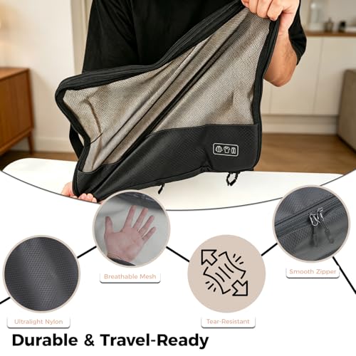 Compression Packing Cubes for Travel, 8-Piece Luggage Organizers Space-Save - color: Black-8 Set