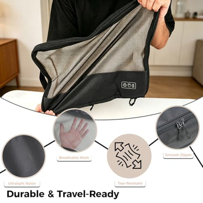 Compression Packing Cubes for Travel, 8-Piece Luggage Organizers Space-Save - color: Black-8 Set