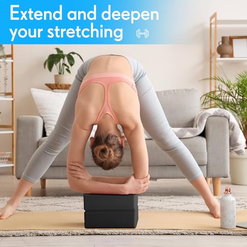 RoundFunny 4 Pack Yoga Blocks Non Slip Pilates Foam Brick - color: Black