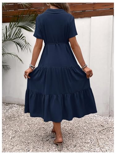 OYOANGLE Women's Maternity Button Belted Dress - color: Dark Blue, size: XX-Large