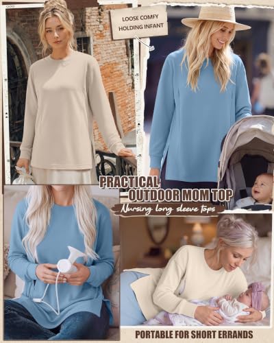 Ficerd 3 Pack Womens Nursing Tops for Breastfeeding - color: Light Blue, Cream, Light Khaki, size: XX-Large