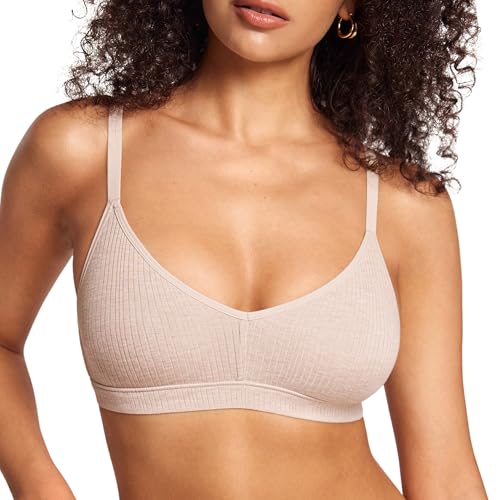 Natrelax Modal Ribbed V Neck Bralette - color: Light Khaki Heather, size: Medium