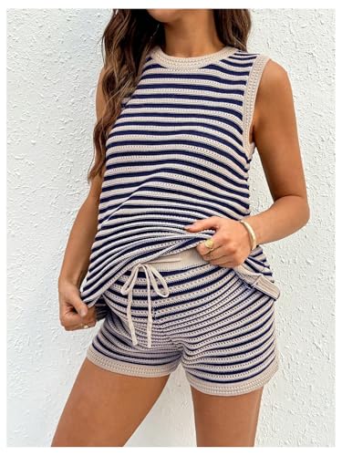 SOLY HUX Women's Maternity Striped Knit 2 Piece Outfits - color: Dark Blue Striped, size: Large
