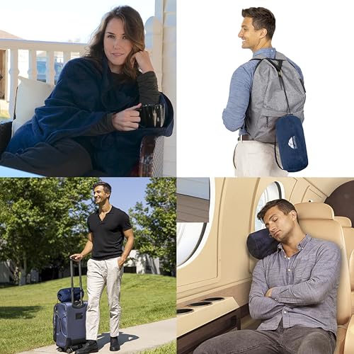 BlueHills Premium Soft Rolled Travel Blanket Pillow Airplane - Navy Blue - color: R04-navy Blue