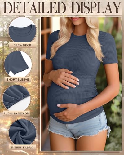 Ficerd 3 Pack Women's Short Sleeve Maternity Shirts - color: Black, White, Haze Blue, size: Large