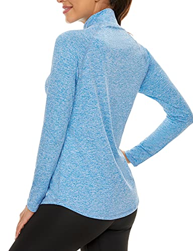 LURANEE Womens UPF 50+ Long Sleeve 1/4 Zip Pullover Athletic Hiking Running Workout Tops - color: Blue, size: Small