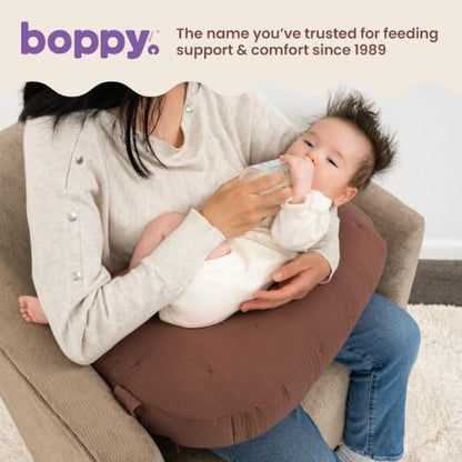 Boppy Nursing Pillow, Cotton Muslin Ergonomic Breastfeeding Support Pillow - color: Luxe - Chestnut Muslin