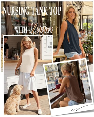 3 Pack Women's Nursing Tank Tops - color: Charcoal Gray, Cream, Brown, size: XX-Large