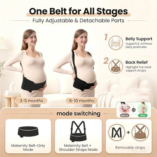 Paskyee 3-in-1 Pregnancy Belly Band – Adjustable Maternity Support Belt - size: L