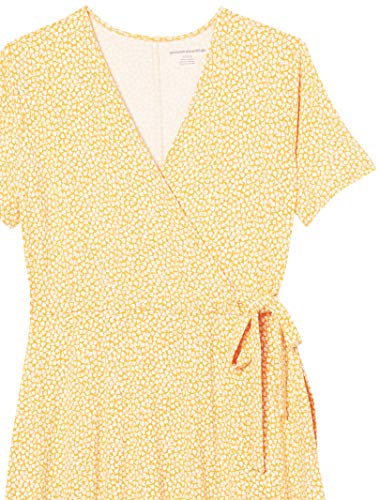 Amazon Essentials Women's Short Sleeve V Neck Faux-Wrap Dress, Fitted - color: Yellow Mini Tulip, size: X-Large