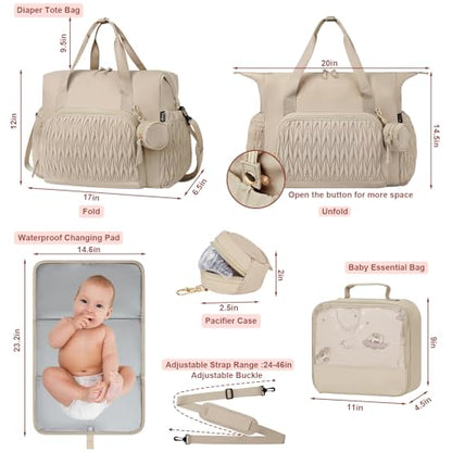 Diaper Tote Bag for Baby 6PCS, Large Mom Hospital Bags with Changing Pad - color: Grey
