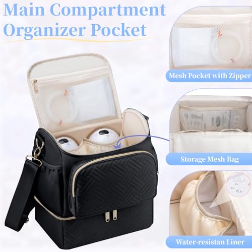 Wearable Breast Pump Bag with Cooler Compartment & Ice Pack & Mat - color: Black