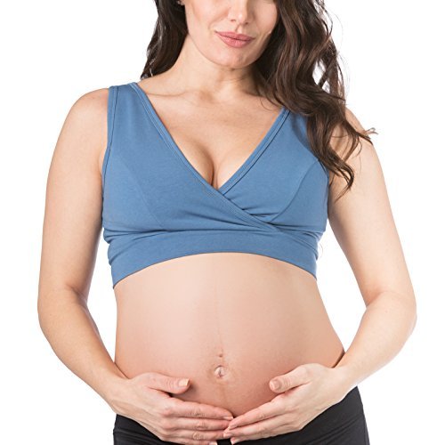 Fishers Finery Womens Wireless Maternity Nursing Bra; Nursing Pad Set Option - color: Moonlight Blue W/Pads, size: Small