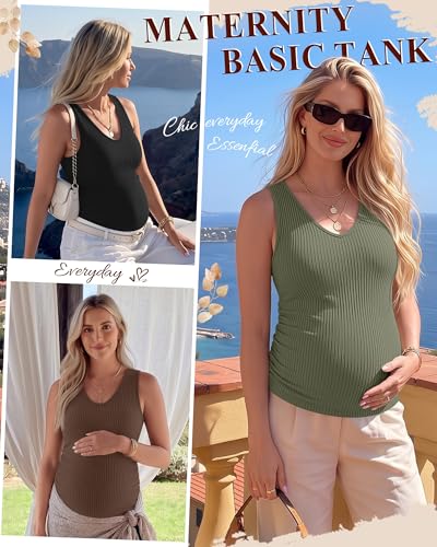 Ficerd 3 Pack Maternity Sleeveless Tank Tops - color: Gray Green, Brown, Black, size: XX-Large