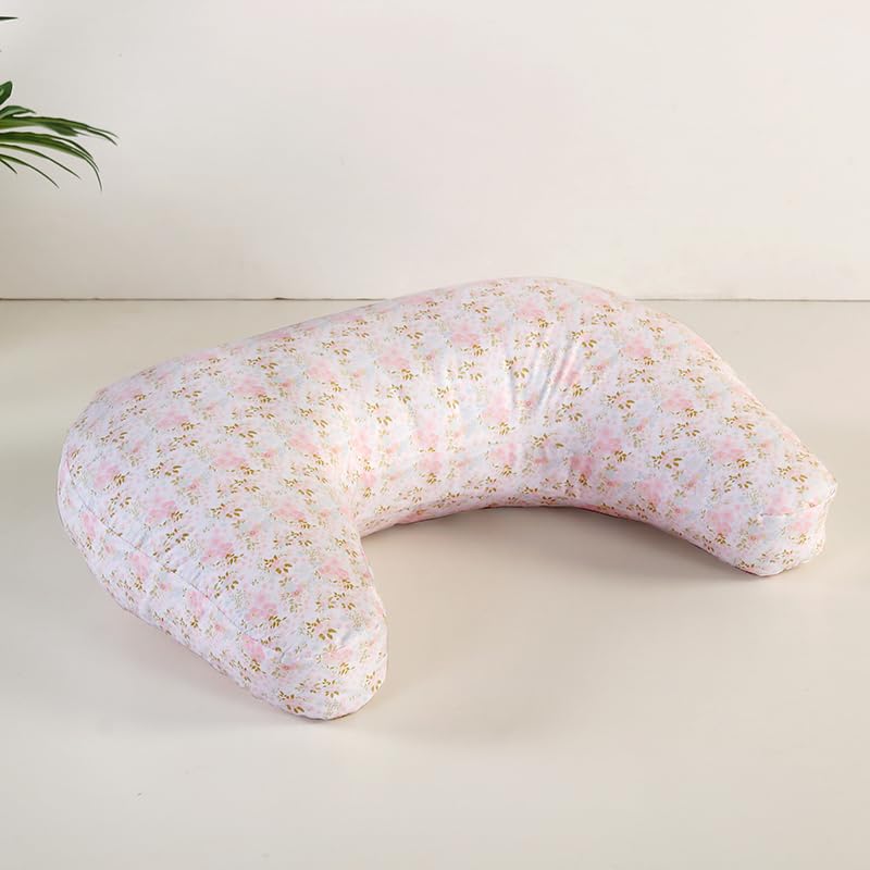 U-Shape Breastfeeding Nursing Pillow Set, 1 Insert and 2 Removable Covers - color: White & Pink Floral