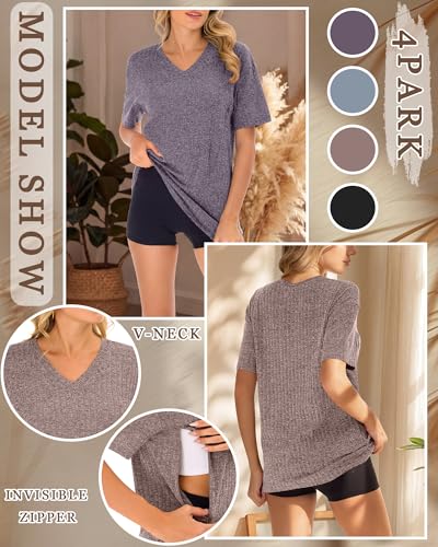 Ficerd 4 Pack Women's Oversize Nursing Shirts - color: Purple, Blue, Light Coffee, Black, size: Small