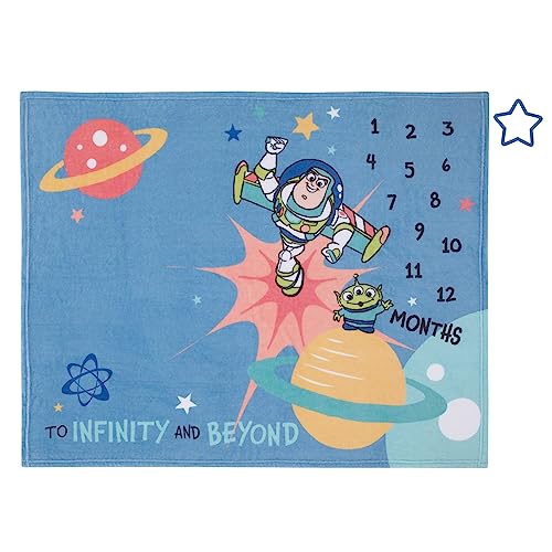 Disney Toy Story Blue, Orange, and Yellow to Infinity and Beyond Super Soft Photo Op Milestone Baby Blanket - color: Toy Story Blue, Orange, and Yellow