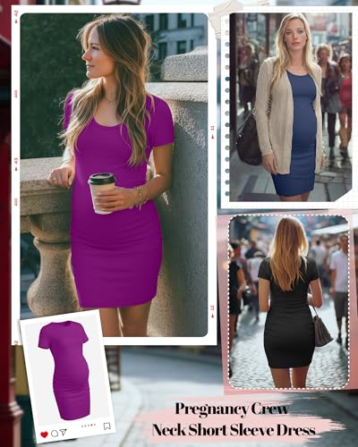 Riyiper 3 Pack Womens Maternity Short Sleeve Dresses - color: Black, Fuchsia, Navy Blue, size: Medium