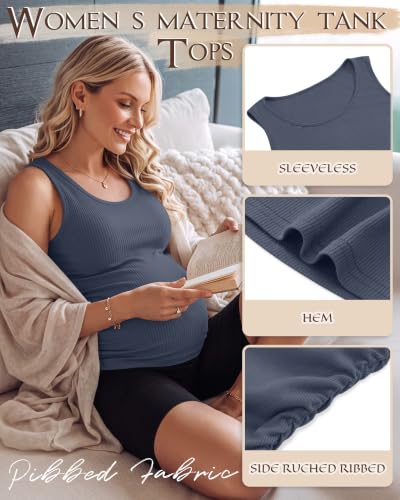Riyiper 3 Pack Women's Maternity Tank Tops - color: Black, White, Haze Blue, size: X-Large