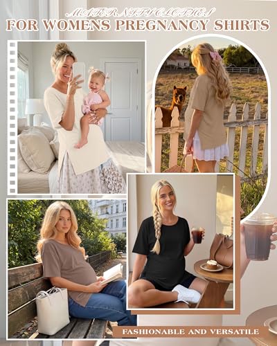 4 Pack Women's Maternity T Shirts - color: Beige, Camel, Light Coffee, Black, size: XX-Large