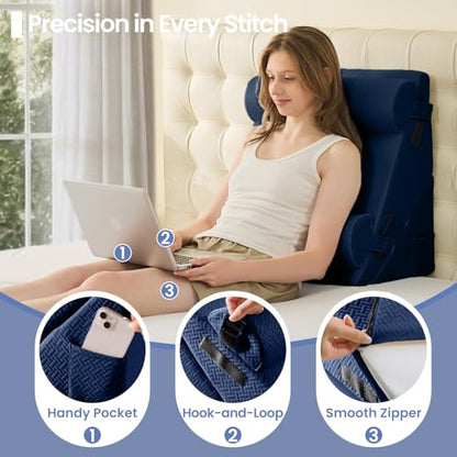 Sasttie Adjustable Wedge Pillow Set for After Surgery, Navy - color: Navy, size: Adjustable 9&12 Inch + 2 Head Pillows