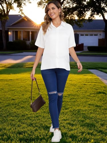 Maternity Shirts Button Down Work Business - color: White, size: Small