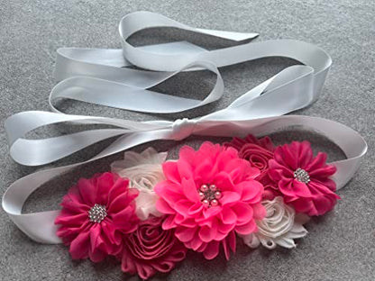 Flowers for Sashes Maternity Pregnancy Sash Belt for Baby Shower Wedding Bride - color: Hot Pink
