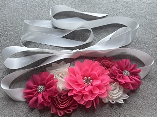 Flowers for Sashes Maternity Pregnancy Sash Belt for Baby Shower Wedding Bride - color: Hot Pink