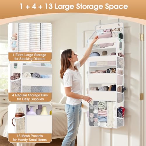 WISELIFE 5-Tier Over the Door Organizer for Nursery Hanging, Beige - color: Beige