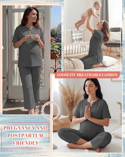 2 Piece Maternity Outfit for Women - color: Dark Mix Gray, size: Medium