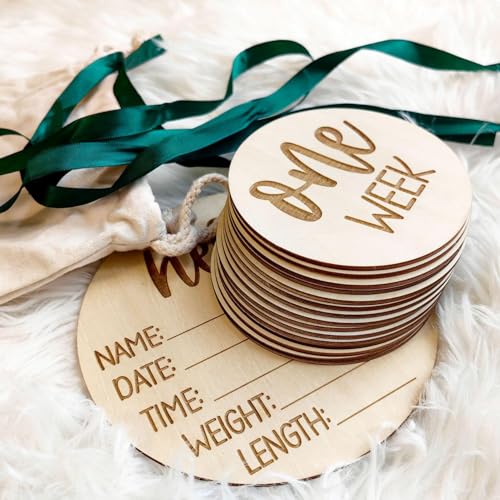 Baby Monthly Milestone Cards | 16 Premium Wooden Discs | Birth Announcement - color: JHL-S11665