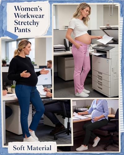 3 Pack Comfy Women's Maternity Scrub Pants - color: Pink, Blue, Black, size: Small