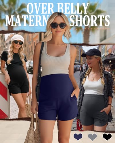 3 Pack Women's Maternity Shorts - color: Black, Dark Grey, Navy Blue, size: X-Large