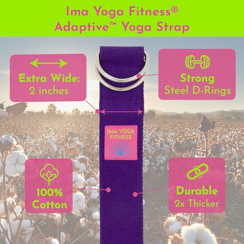 Extra-Wide 2 Inch Cotton Yoga Strap: Stretching, Physical Therapy, Exercise - color: Purple, size: 8 feet