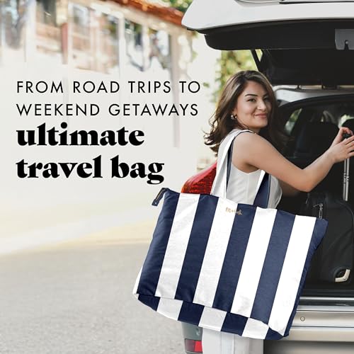 Fit & Fresh All The Things XL Beach Bag for Women, Oversized Travel Tote - color: Navy Stripe