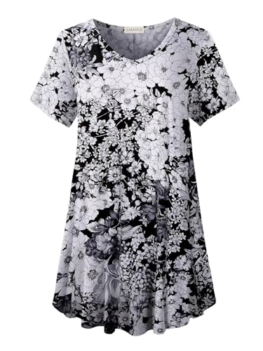 LARACE Womens Plus Size Tops V Neck Short Sleeve Shirts Summer Tunic Tops - color: A-black36, size: 1X