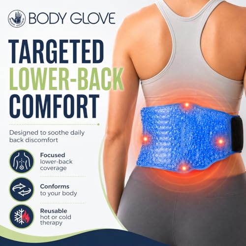 Body Glove Silica Pearl Back Ice Pack Wrap, Reusable Hot or Cold Compress Gel Pack for Back, Adjustable Ice Wrap for Lower Back Pain, Flexible Cold Pack for Injuries