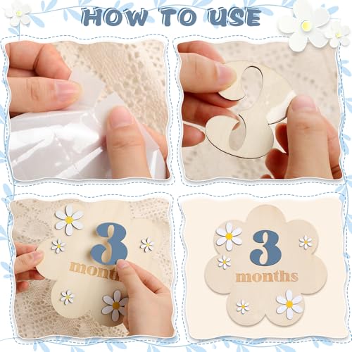 3D Daisy Baby Monthly Milestone Sign Cards, Slate Blue - color: Slate Blue