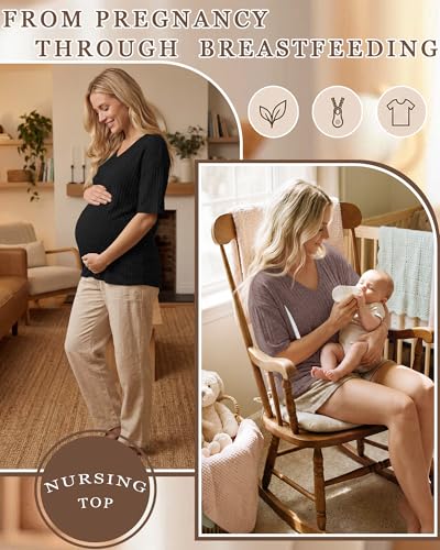 Ficerd 4 Pack Women's Oversize Nursing Shirts - color: Cream, Khaki, Light Coffee, Black, size: Large