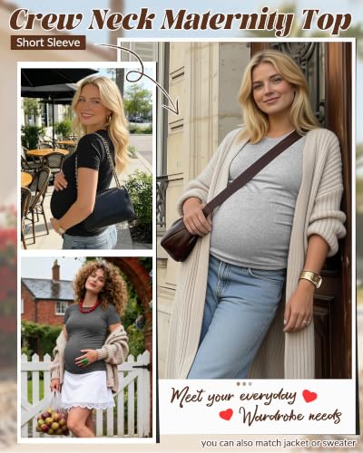Huukeay 4 Pack Women's Short Sleeve Maternity Tops - color: Black, Light Gray, Dark Gray, White, size: Large