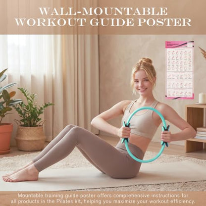 RitFit Pilates kit, 14" Pilates Ring with Pilates Ball & Resistance Bands - color: Cyan