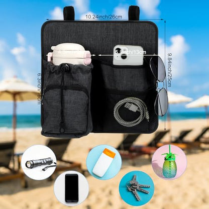 4 Pockets Beach Chair Cup Holder Organizer Phone Caddy, Dark Gray - color: Dark Gray