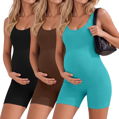 3 Pack Maternity Bodysuits - color: Lake Green, Coffee, Black, size: Medium