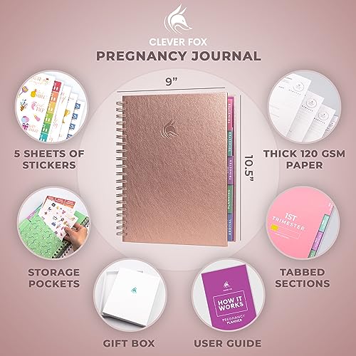 Clever Fox Pregnancy Journal, Expecting First Time Mom Planner Rose Gold - color: Rose Gold, size: 9" x 10.5" Regular Edition