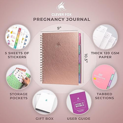 Clever Fox Pregnancy Journal, Expecting First Time Mom Planner Rose Gold - color: Rose Gold, size: 9" x 10.5" Regular Edition