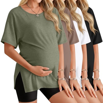 4 Pack Women's Maternity T Shirts - color: Gray Green, Light Coffee, White, Black, size: Small