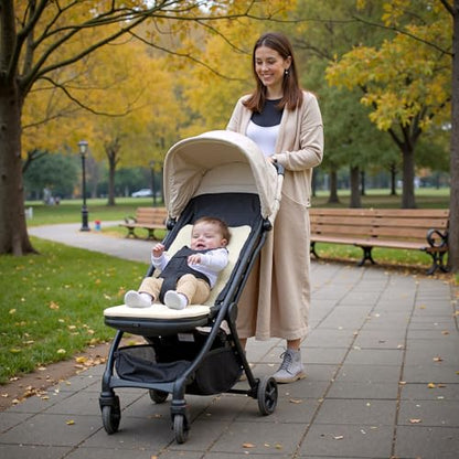 Momcozy Reversible Stroller Cushion, Universal Breathable Liner - color: Khaki, size: Warm Pad