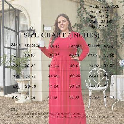 POPYOUNG Womens Plus Size Maxi Dresses Curvy Long Sleeve Fall Dress Outfits - color: 04-wine Red, size: 3X-Large