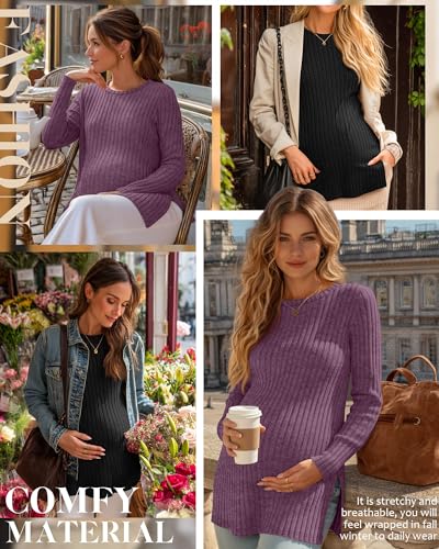 3 Pack Maternity Shirts Pregnancy Sweaters Tunic Tops - color: Black, Blue, Fuchsia, size: Small