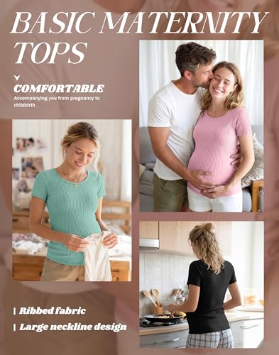 Oakgarden 4 Pack Women's Maternity Shirts - color: Mint Green, Pink, White, Black, size: Small